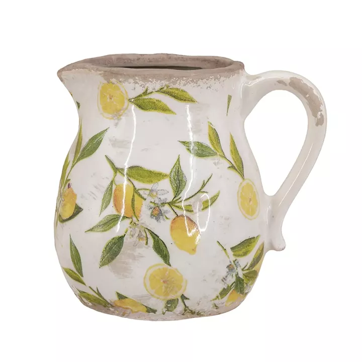 Artekko Lemon Λευκή Κεραμική Διακοσμητική Κανάτα με Λεμόνια (16x13x15.5)cm