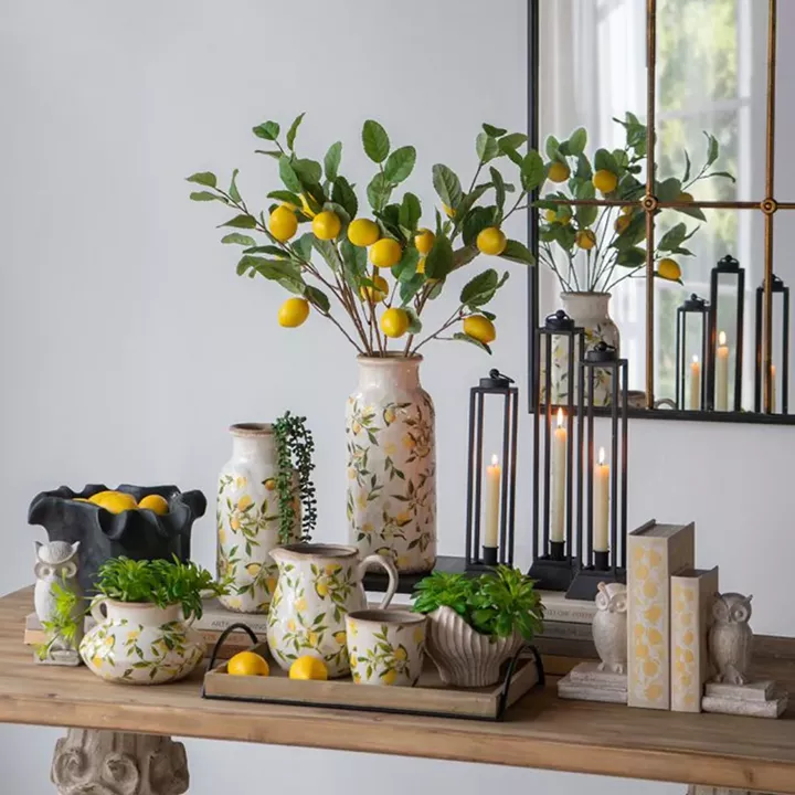 Artekko Lemon Λευκά Κεραμικά Κασπώ με Λεμόνια (16x16x15.5)cm 2pcs