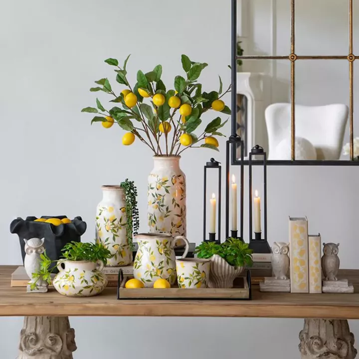 Artekko Lemon Λευκά Κεραμικά Κασπώ με Λεμόνια (16x16x15.5)cm 2pcs