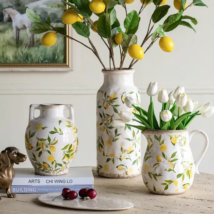 Artekko Lemon Λευκό Κεραμικό Βάζο με Λεμόνια (22x17x17)cm