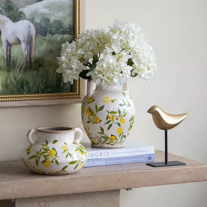 Artekko Lemon Λευκό Κεραμικό Βάζο με Λεμόνια (22x17x17)cm