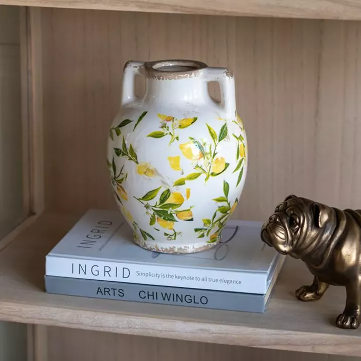 Artekko Lemon Λευκό Κεραμικό Βάζο με Λεμόνια (22x17x17)cm