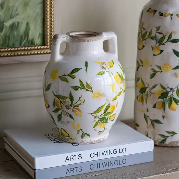 Artekko Lemon Λευκό Κεραμικό Βάζο με Λεμόνια (22x17x17)cm
