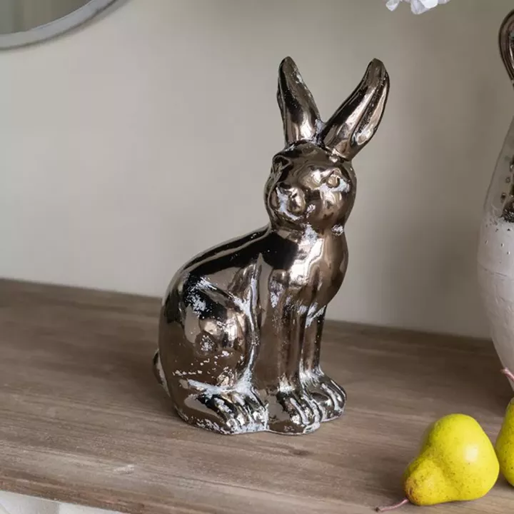 Artekko Candia Animal Μπρονζέ Διακοσμητικός Λαγός από Τερακότα (18x11x29)cm