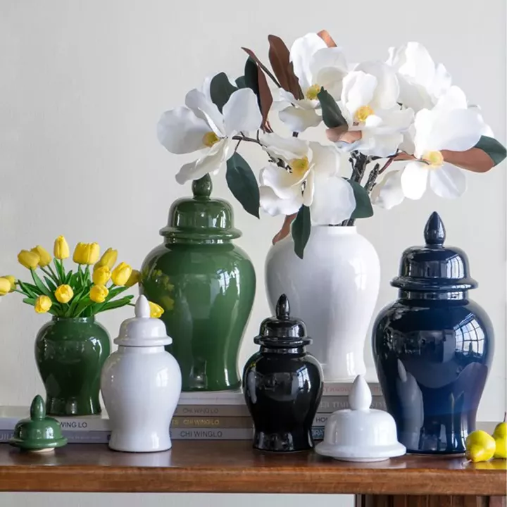 Artekko Melania Πράσινο Κεραμικό Διακοσμητικό Δοχείο Βάζο με Καπάκι (16x16x31)cm