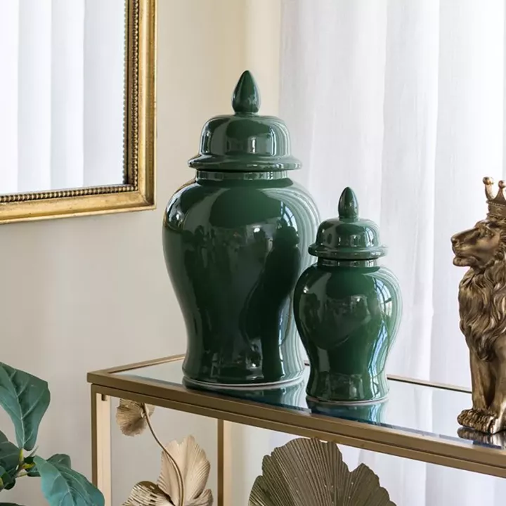 Artekko Melania Πράσινο Κεραμικό Διακοσμητικό Δοχείο Βάζο με Καπάκι (16x16x31)cm