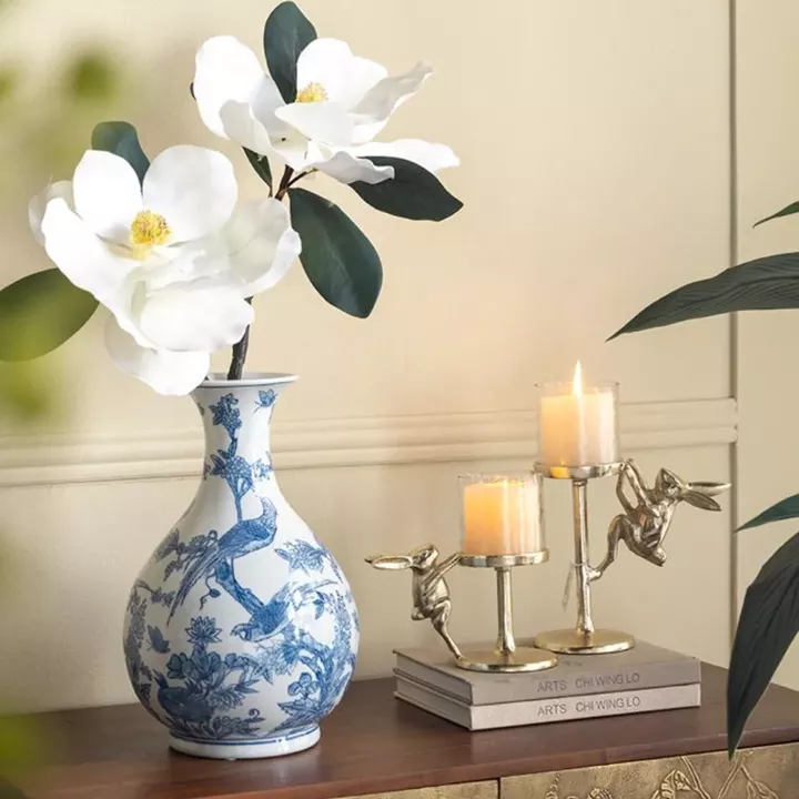 Artekko Melania Διακοσμητικό Βάζο Πορσελάνης σε Άσπρο με Μπλε (22x22x36)cm