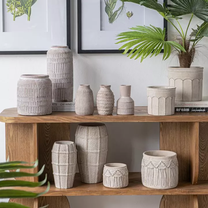 Artekko Cement Μπεζ Τσιμεντένιο Βάζο (13x13x23.5)cm