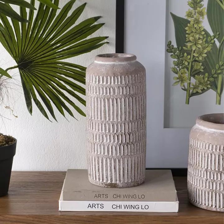 Artekko Cement Μπεζ Τσιμεντένιο Βάζο (14x14x30)cm