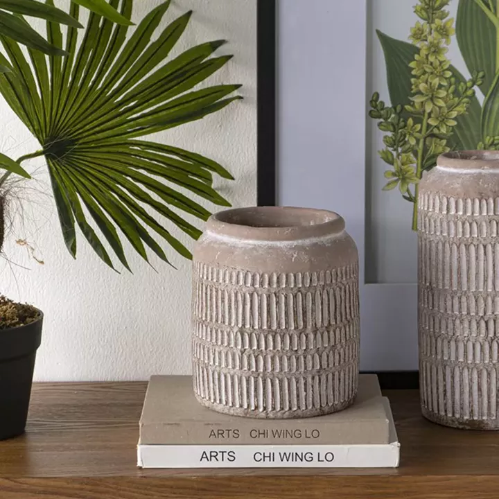 Artekko Cement Μπεζ Τσιμεντένιο Βάζο (18x18x20)cm