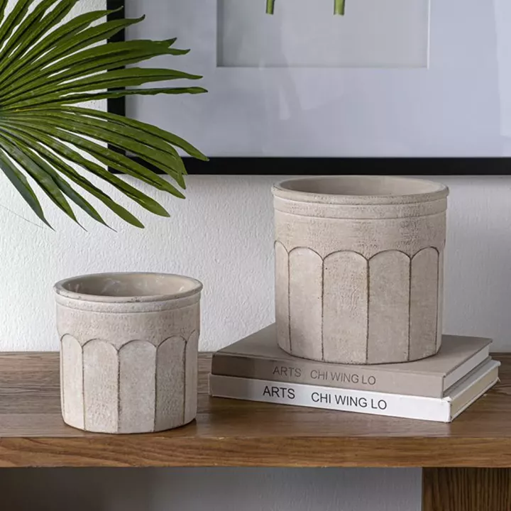 Artekko Cement Μπεζ Τσιμεντένια Κασπώ (19x19x18)cm 2pcs