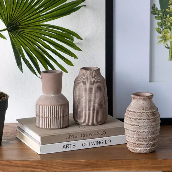 Artekko Cement Καφέ Τσιμεντένια Βάζα (9.5x9.5x15)cm 3pcs