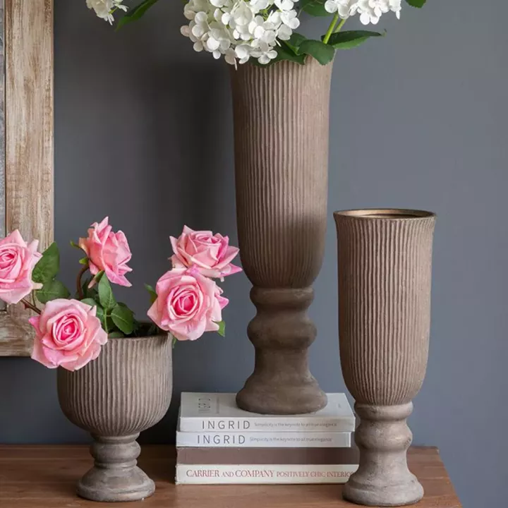 Artekko Candia Καφέ Βάζο από Τερακότα με Μπρονζέ Φινίρισμα (17.5x17.5x24)cm