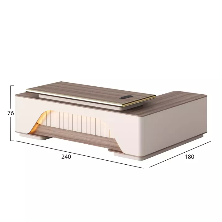 CORNER OFFICE DESK SERIES SUPERON HM2137L MELAMINE IN BEIGE--LED LIGHTING 240x180x76Hcm.