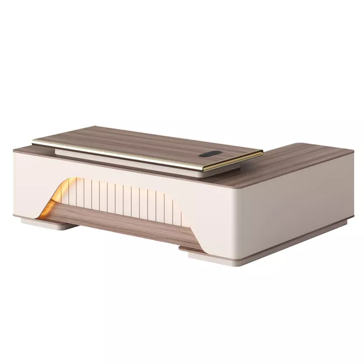 CORNER OFFICE DESK SERIES SUPERON HM2137L MELAMINE IN BEIGE--LED LIGHTING 240x180x76Hcm.