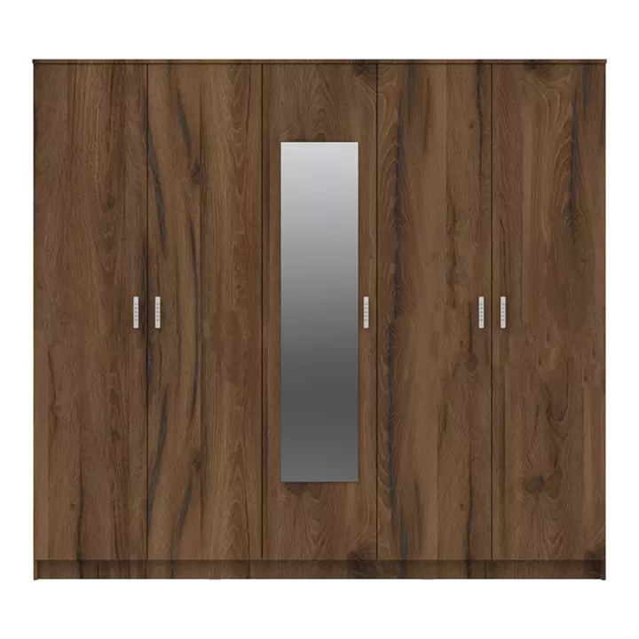 Ντουλάπα πεντάφυλλη με καθρέφτη Luna pakoworld καρυδί-oak 220x52x200εκ