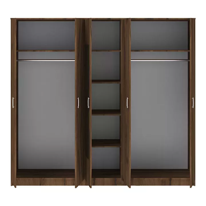 Ντουλάπα πεντάφυλλη με καθρέφτη Luna pakoworld καρυδί-oak 220x52x200εκ