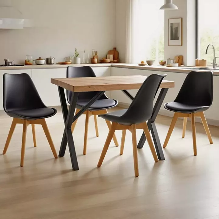 Τραπεζαρία με Καρέκλες Gaston μαύρο και Τραπέζι Zeryin oak 110x70x75εκ Σετ 5τεμ