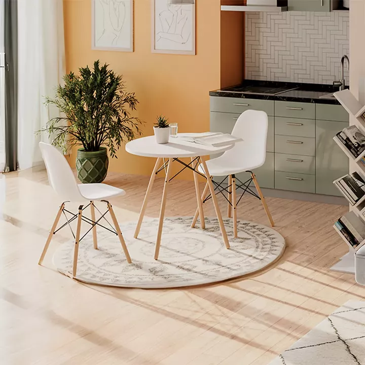 Τραπεζαρία με Καρέκλες Julita λευκό και Τραπέζι Julita λευκό Φ80x73εκ  Σετ 3τεμ