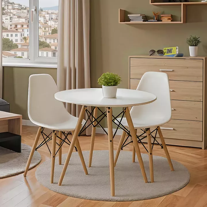 Τραπεζαρία με Καρέκλες Julita λευκό και Τραπέζι Julita λευκό Φ80x73εκ  Σετ 3τεμ