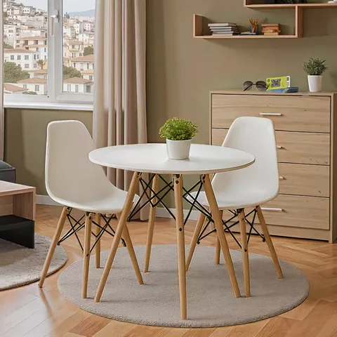 Τραπεζαρία με Καρέκλες Julita λευκό και Τραπέζι Julita λευκό Φ80x73εκ  Σετ 3τεμ