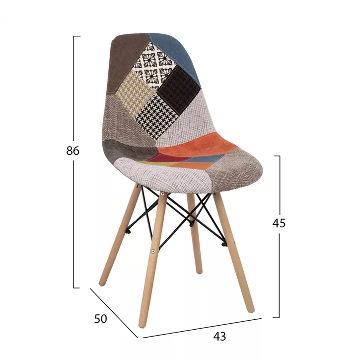 Chair Cosy HM8068 with wooden legs and seat Patcwork 43x50x86 cm