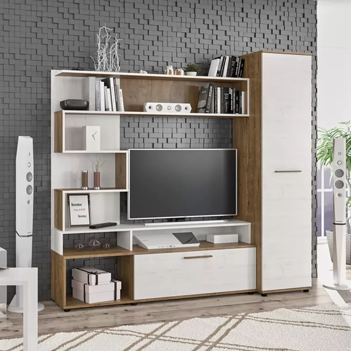 Σύνθετο σαλονιού Jasper pakoworld καρυδί-αντικέ λευκό 151.5x37.5x169.5εκ