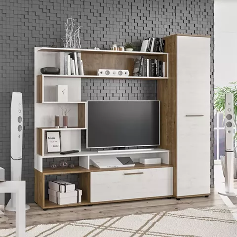 Σύνθετο σαλονιού Jasper pakoworld καρυδί-αντικέ λευκό 151.5x37.5x169.5εκ