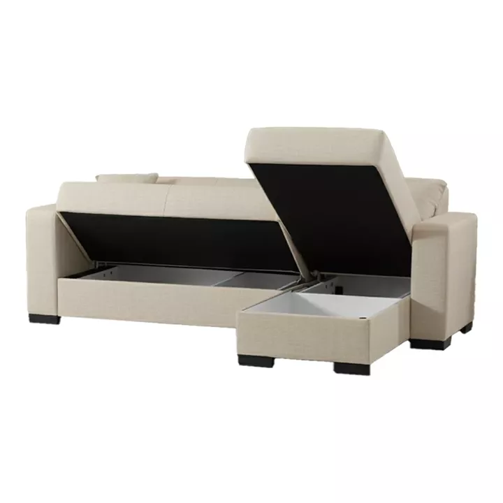 Γωνιακός καναπές-κρεβάτι αναστρέψιμος Dumma pakoworld ύφασμα κρεμ 226x148x86εκ