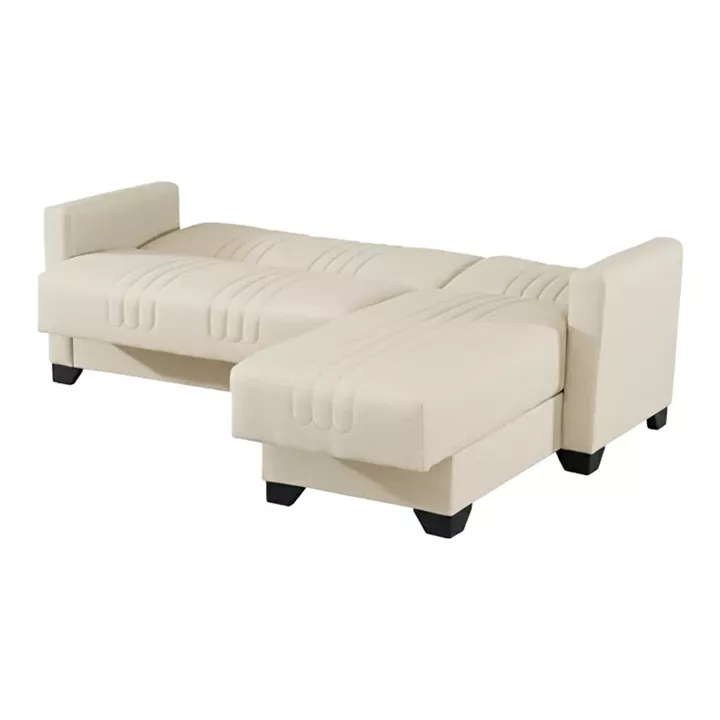 Γωνιακός καναπές-κρεβάτι αναστρέψιμος Stashio pakoworld ύφασμα κρεμ 202x143x84εκ