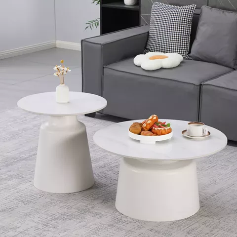 Τραπέζια σαλονιού Dualis pakoworld σετ 2 τεμ μέταλλο-sintered stone σε λευκό μαμρμάρου
