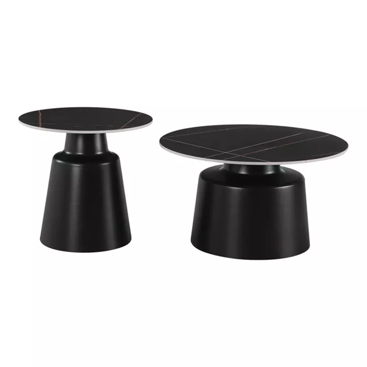 Τραπέζια σαλονιού Dualis pakoworld σετ 2 τεμ μέταλλο-sintered stone σε μαύρο μαρμάρου