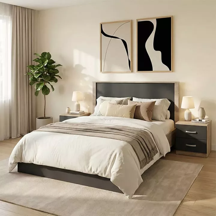 Σετ Κρεβατοκάμαρας Athos Sonoma Ανθρακί με Κρεβάτι 140x200εκ Σετ 3τεμ