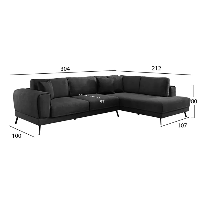 ΚΑΝΑΠΕΣ ΚΡΕΒΑΤΙ ΔΕΞΙΑ ΓΩΝΙΑ ZENORA HM3337.01R ΣΚΟΥΡΟ ΓΚΡΙ ΥΦΑΣΜΑ 304x212x80Υεκ