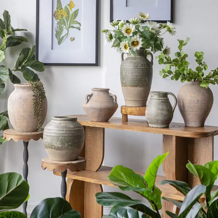 Artekko Antique Βάζο από Τερακότα σε Πράσινη με Μπεζ Αποχρώση (26x26x25)cm