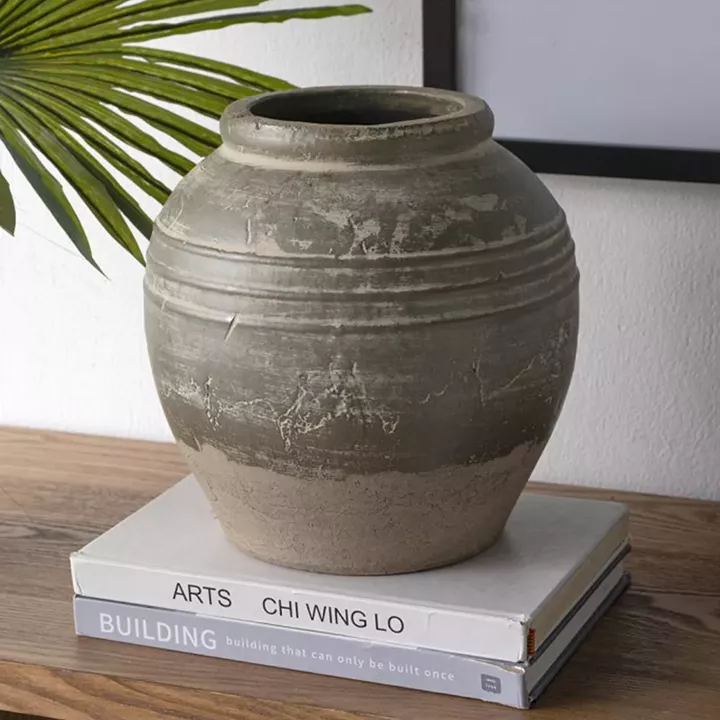 Artekko Antique Βάζο από Τερακότα σε Πράσινη με Μπεζ Αποχρώση (26x26x25)cm