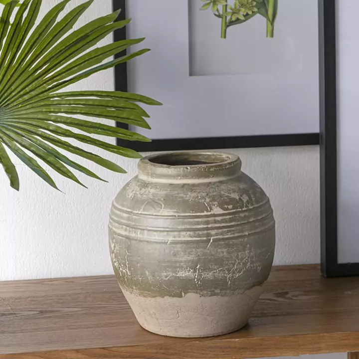 Artekko Antique Βάζο από Τερακότα σε Πράσινη με Μπεζ Αποχρώση (26x26x25)cm