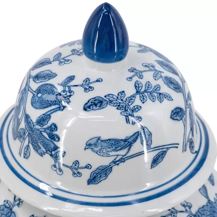 Artekko Melania Διακοσμητικό Δοχείο Βάζο με Καπάκι από Πορσελάνη σε Άσπρο και Μπλε (25.5x25.5x51)cm