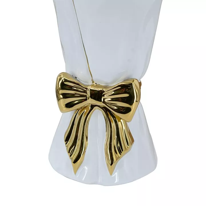 Artekko Glazed Λευκό Κεραμικό Βάζο με Χρυσές Λεπτομέρειες (15.5x15.5x30.7)cm