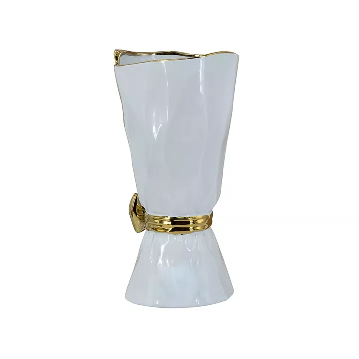 Artekko Glazed Λευκό Κεραμικό Βάζο με Χρυσές Λεπτομέρειες (15.5x15.5x30.7)cm