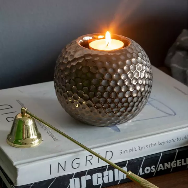 Artekko Lidded Μπρονζέ Κεραμικά Κηροπήγια (11x11x9)cm 2pcs