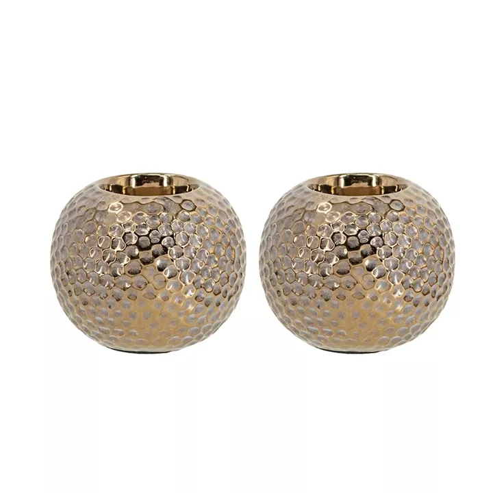 Artekko Lidded Μπρονζέ Κεραμικά Κηροπήγια (11x11x9)cm 2pcs