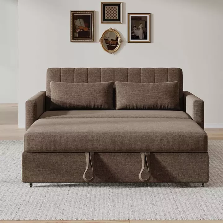 TEMPO-W Καναπές - Κρεβάτι, Με ανάκλιση πλάτης, Ύφασμα Καφέ