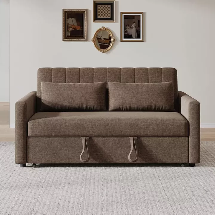 TEMPO-W Καναπές - Κρεβάτι, Με ανάκλιση πλάτης, Ύφασμα Καφέ