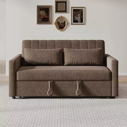 TEMPO-W Καναπές - Κρεβάτι, Με ανάκλιση πλάτης, Ύφασμα Καφέ