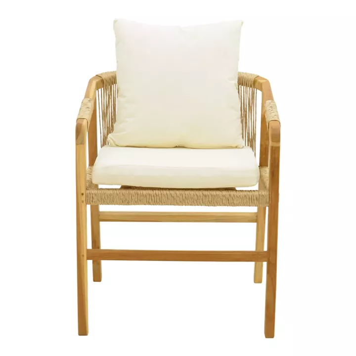 Πολυθρόνα Cuerda pakoworld σκελετός teak ξύλο με pe σχοινί σε φυσική απόχρωση 55x60x80εκ