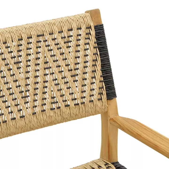 Πολυθρόνα Fermilo pakoworld σκελετός teak ξύλο με pe σχοινί σε φυσική-μαύρη απόχρωση 55x67x86εκ