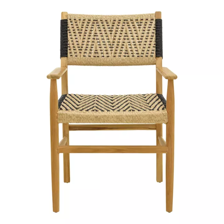 Πολυθρόνα Fermilo pakoworld σκελετός teak ξύλο με pe σχοινί σε φυσική-μαύρη απόχρωση 55x67x86εκ