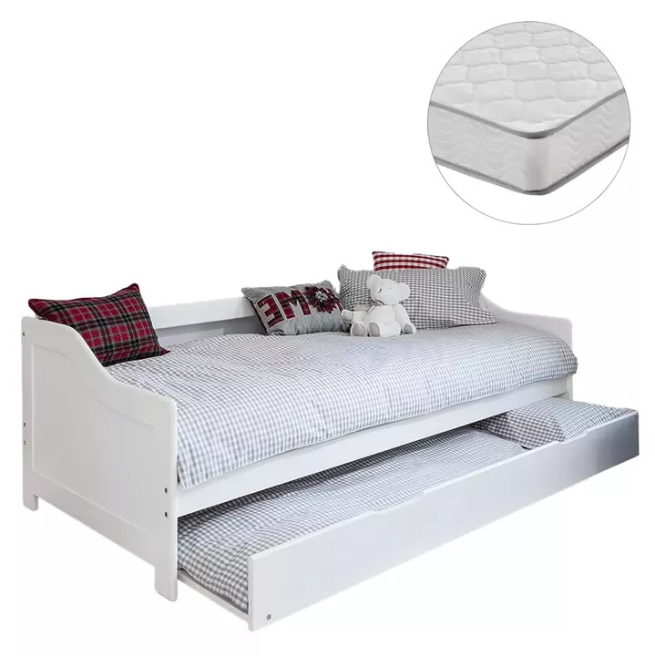 SOFABED WITH EXTRA BED TRADDY HM21313 PINE WOOD IN WHITE--WITH 2 MATTRESSES 90x190cm