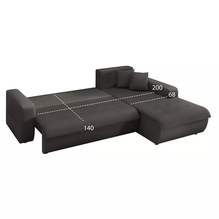 CORNER SOFABED RIGHT KANSO HM3338.01R GREY FABRIC 244x188x80Hcm.